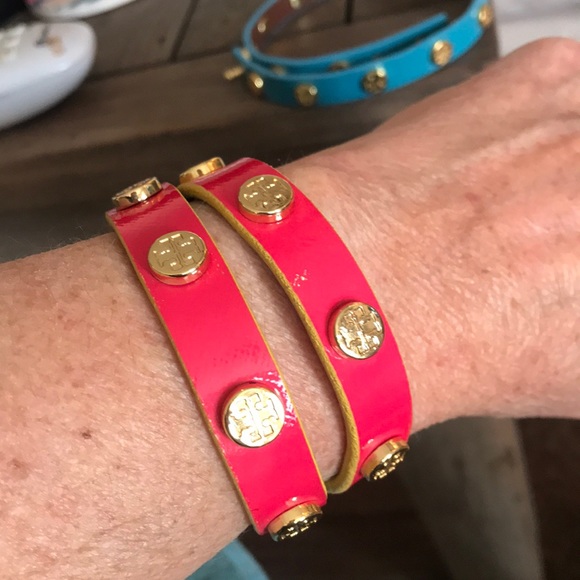 2 Tory Burch leather wrist wraps one pink 1 Bl new - Picture 8 of 12